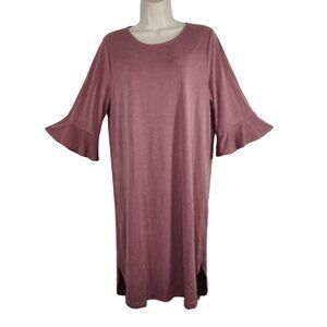 Pleione Pink Dusty Rose Shift Dress Women Size L Flutter Half Sleeve Tie